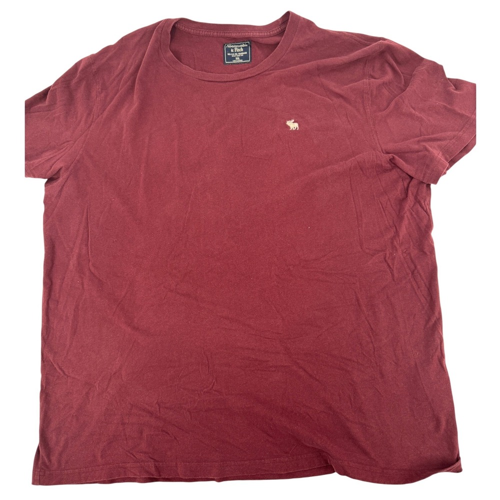 Abercrombie & Fitch T-Shirt Mens XXL Burgundy Embroidered Moose Logo Cotton Tee